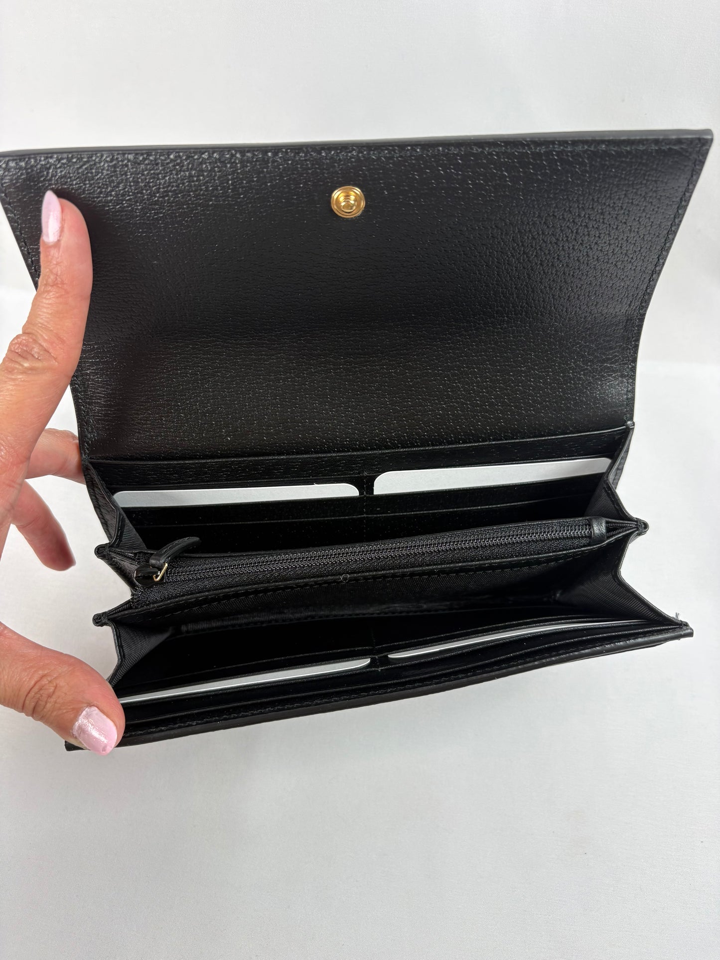 Pre-Owned GUCCI Ophidia Web Stripe Continental Bi-Fold Black Wallet