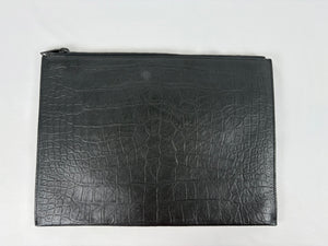 Pre-Owned SAINT LAURENT Croc Embossed Black/Black Clutch