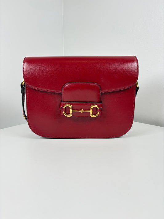 Pre-Owned GUCCI 1955 Horsebit Handbag, Red, Medium