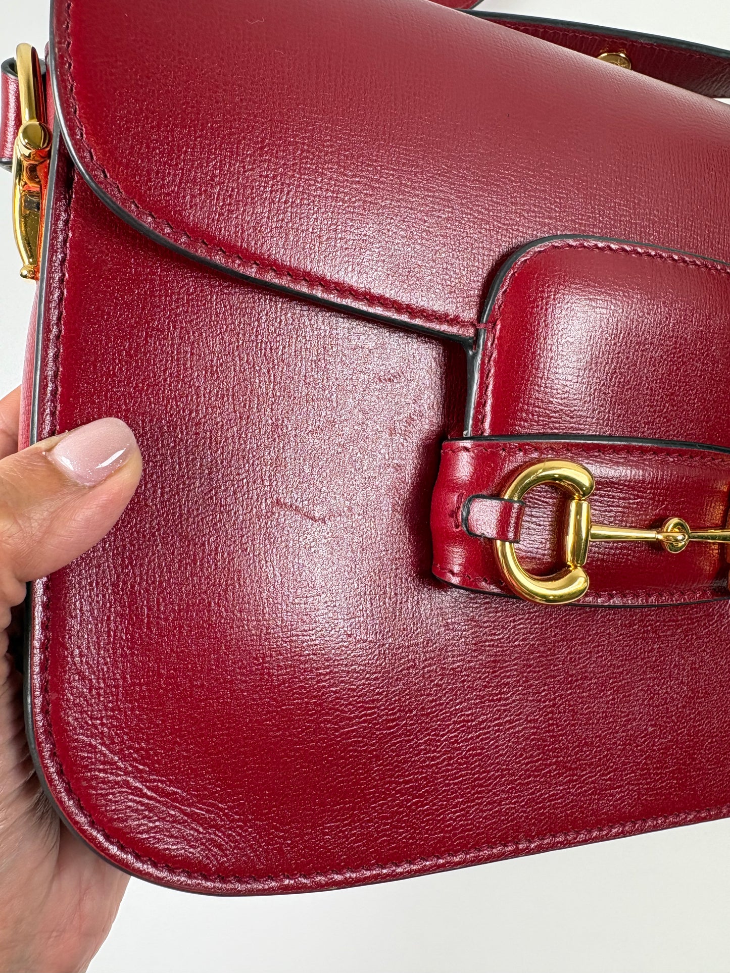 Pre-Owned GUCCI 1955 Horsebit Handbag, Red, Medium