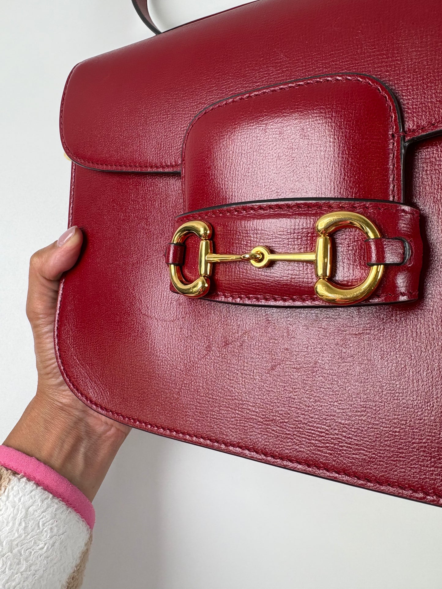 Pre-Owned GUCCI 1955 Horsebit Handbag, Red, Medium