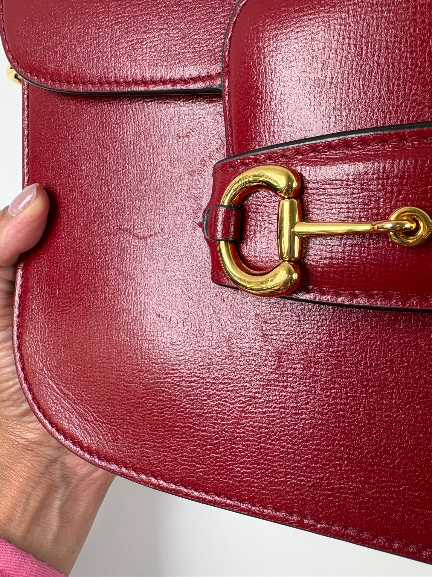 Pre-Owned GUCCI 1955 Horsebit Handbag, Red, Medium
