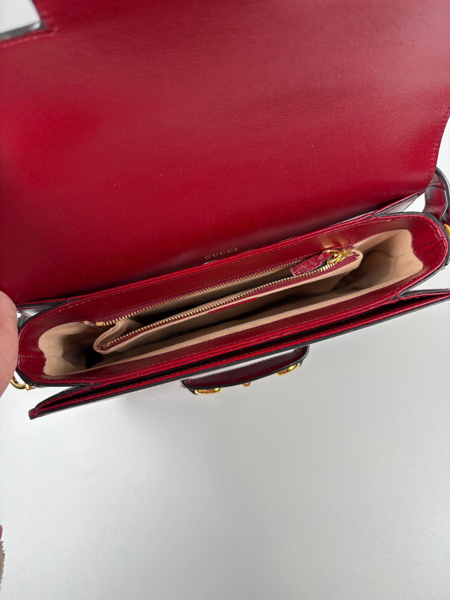Pre-Owned GUCCI 1955 Horsebit Handbag, Red, Medium