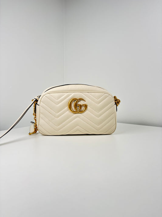 Pre-Owned GUCCI Marmont Camera Handbag, Ivory, Small