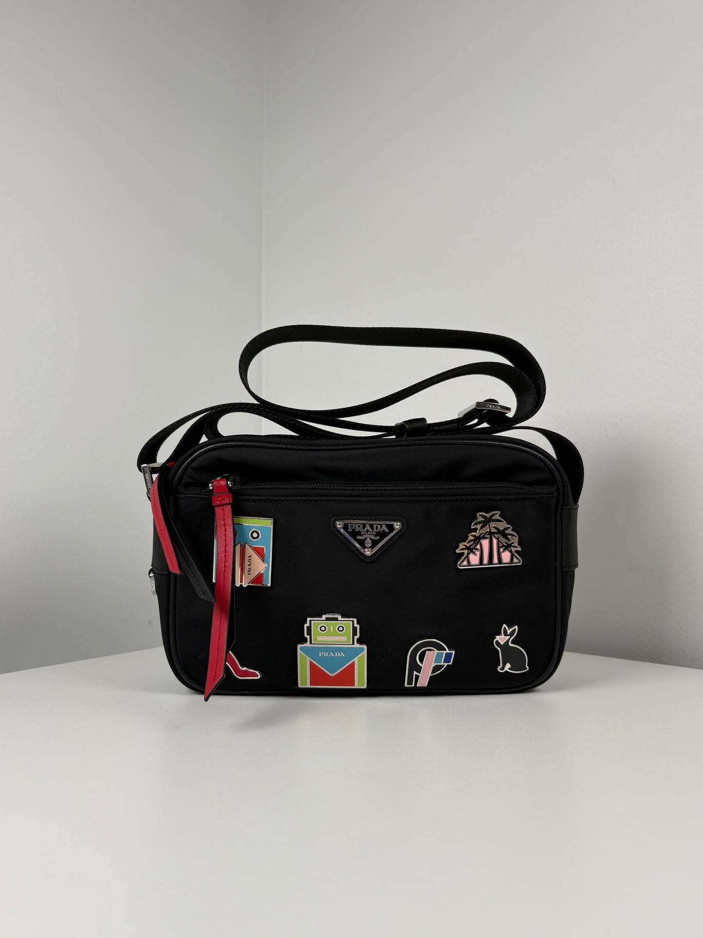 Pre-Owned PRADA Applique Camera Bag Handbag, Black