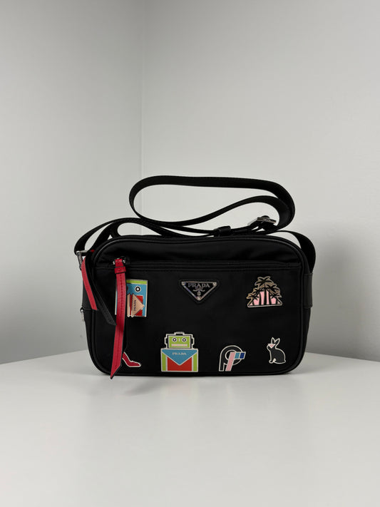 Pre-Owned PRADA Applique Camera Bag Handbag, Black