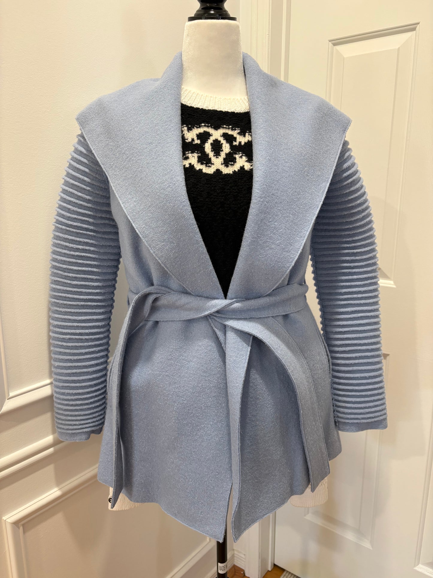 Pre-Owned SENTALER Wrap Coat Coat, Pale Blue, XS