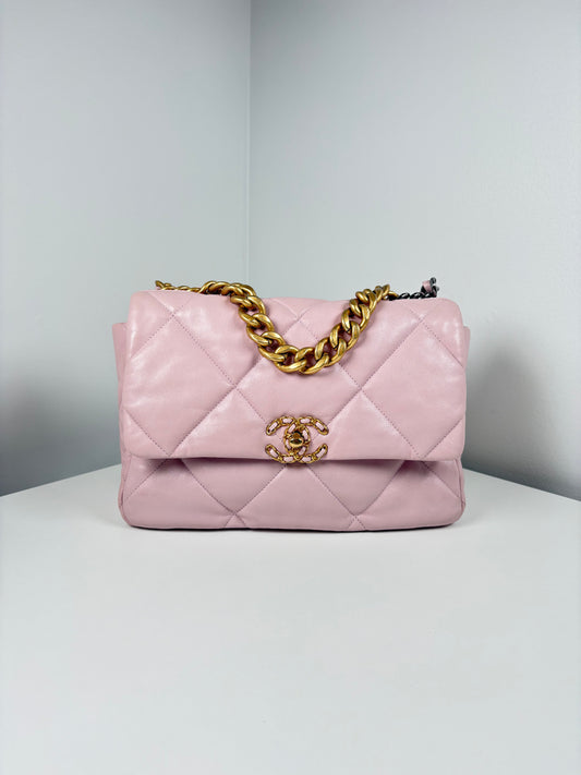 Pre-Owned CHANEL™ 19 Flap Bag Handbag, Pink, Large