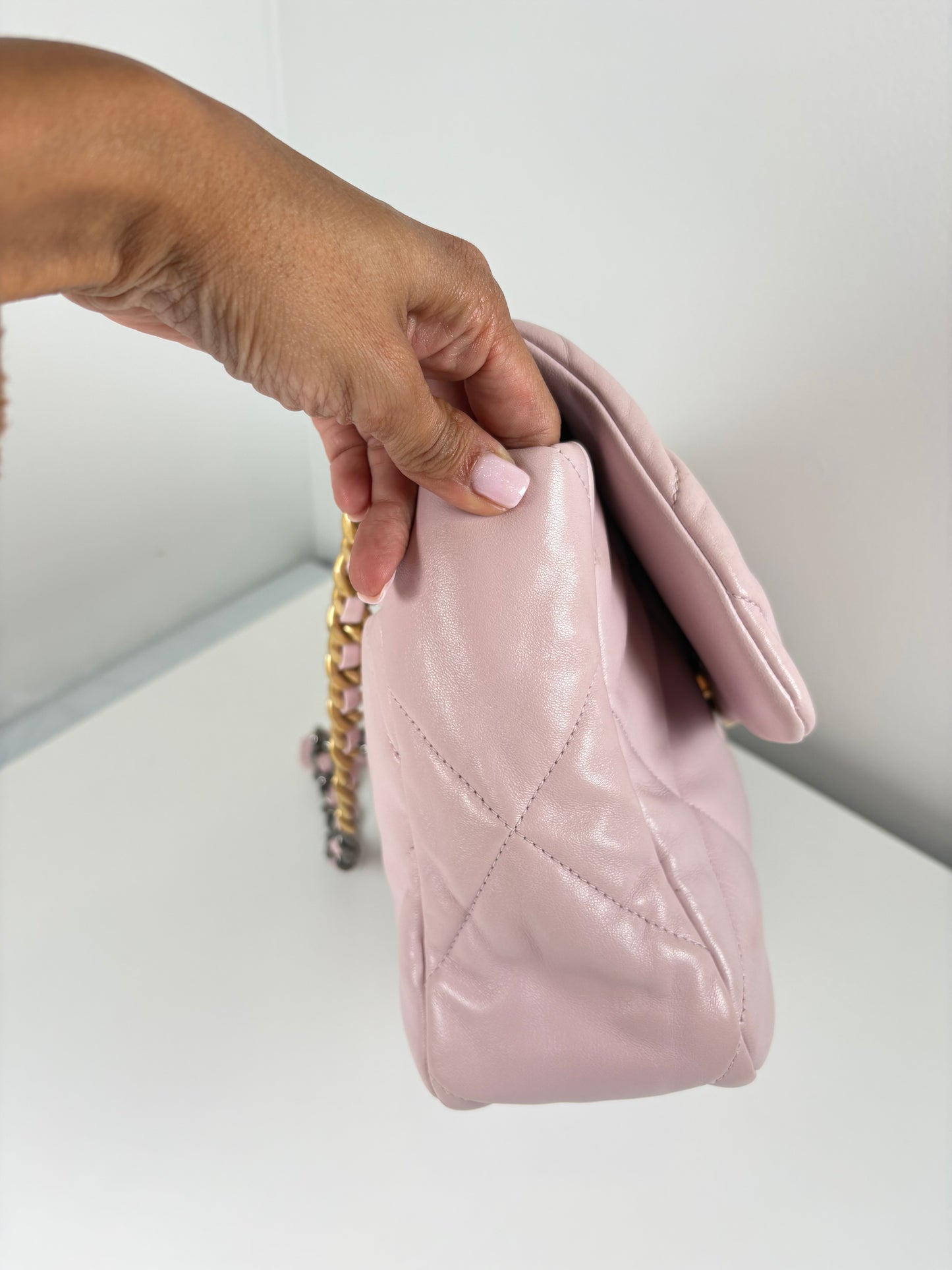 Pre-Owned CHANEL™ 19 Flap Bag Handbag, Pink, Large