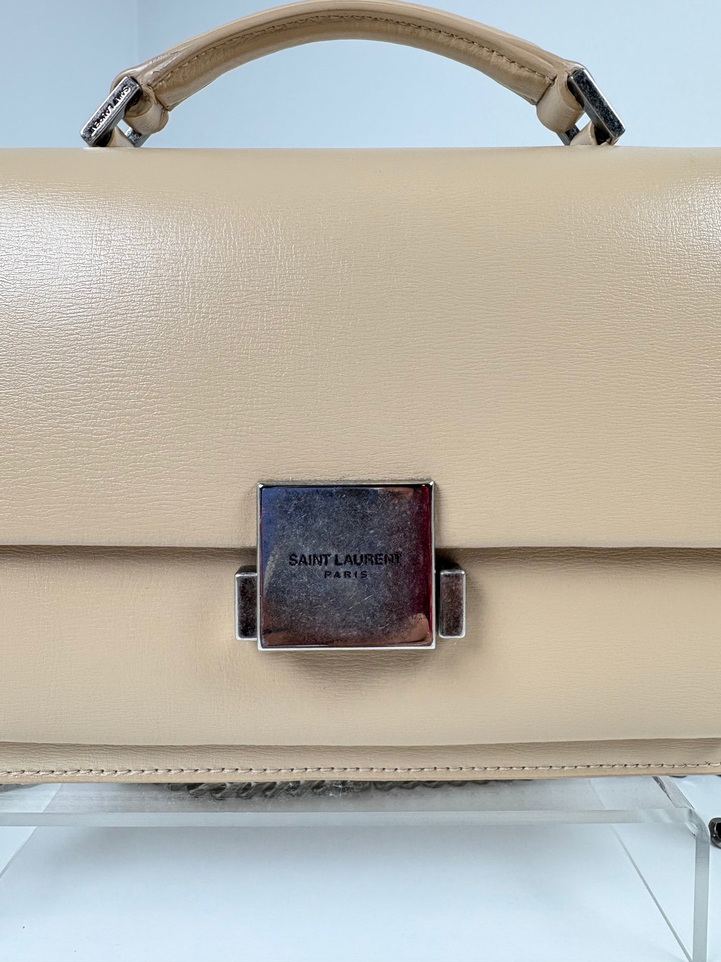 Pre-Owned SAINT LAURENT Bellechasse Handbag, Beige, Medium