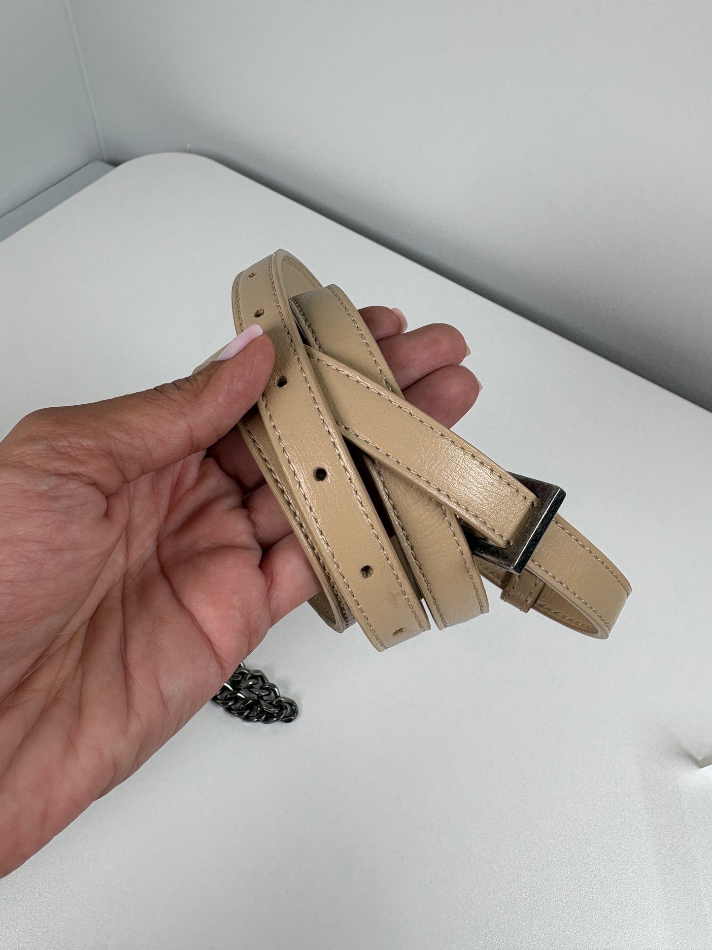 Pre-Owned SAINT LAURENT Bellechasse Handbag, Beige, Medium