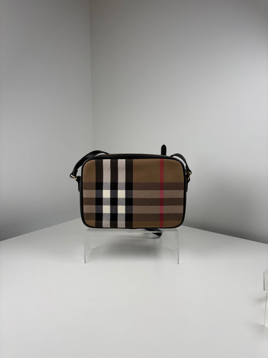 Pre-Owned BURBERRY Giant Check Camera Handbag, Nova Check, Small