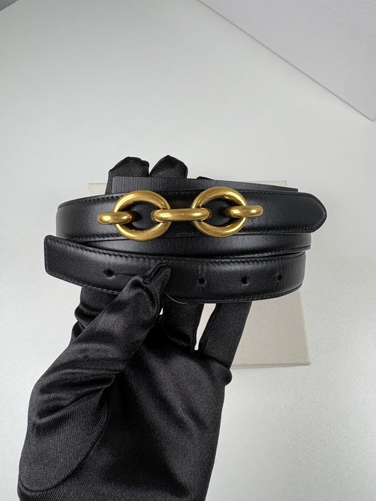 Pre-Owned SAINT LAURENT Maillon Leather Belt, Black/GHW, 80