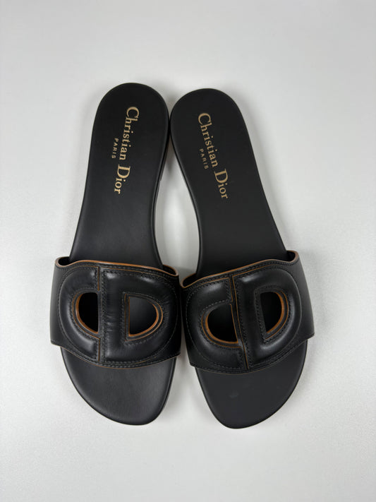 Pre-Owned CHRISTIAN DIOR D-Club Slides, Black, 37