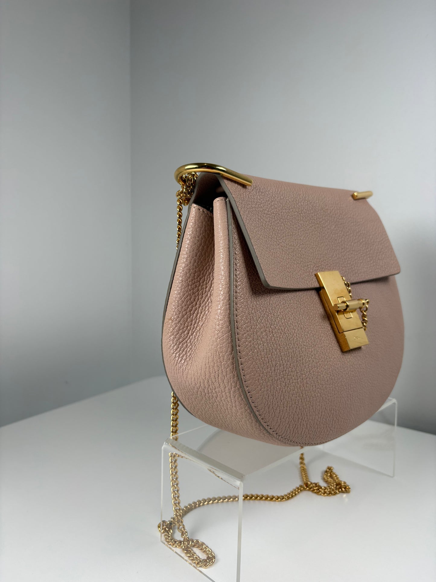 Pre-Owned CHLOE Frew Pebbled Handbag, Pink/Nude, Small