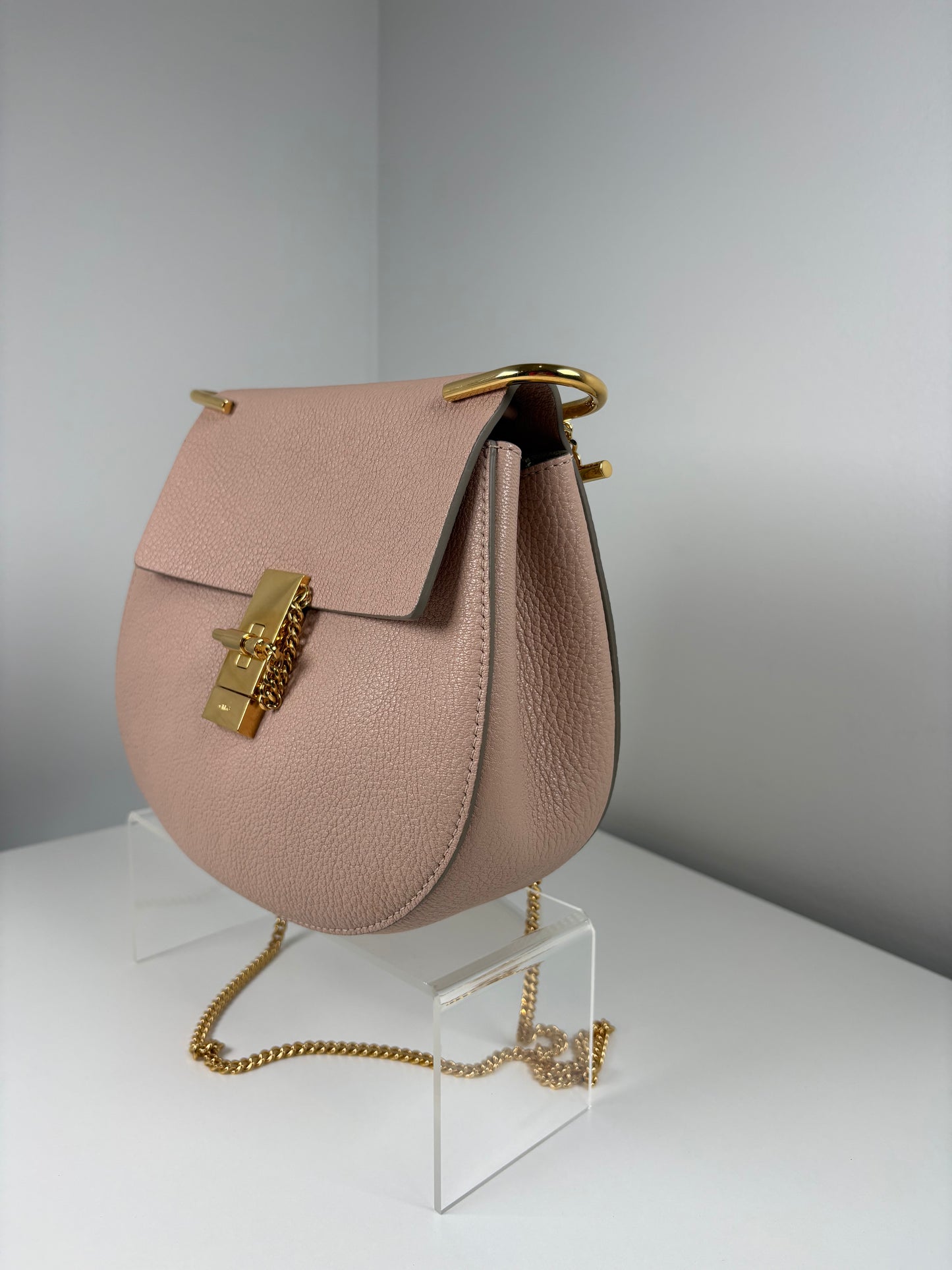 Pre-Owned CHLOE Frew Pebbled Handbag, Pink/Nude, Small