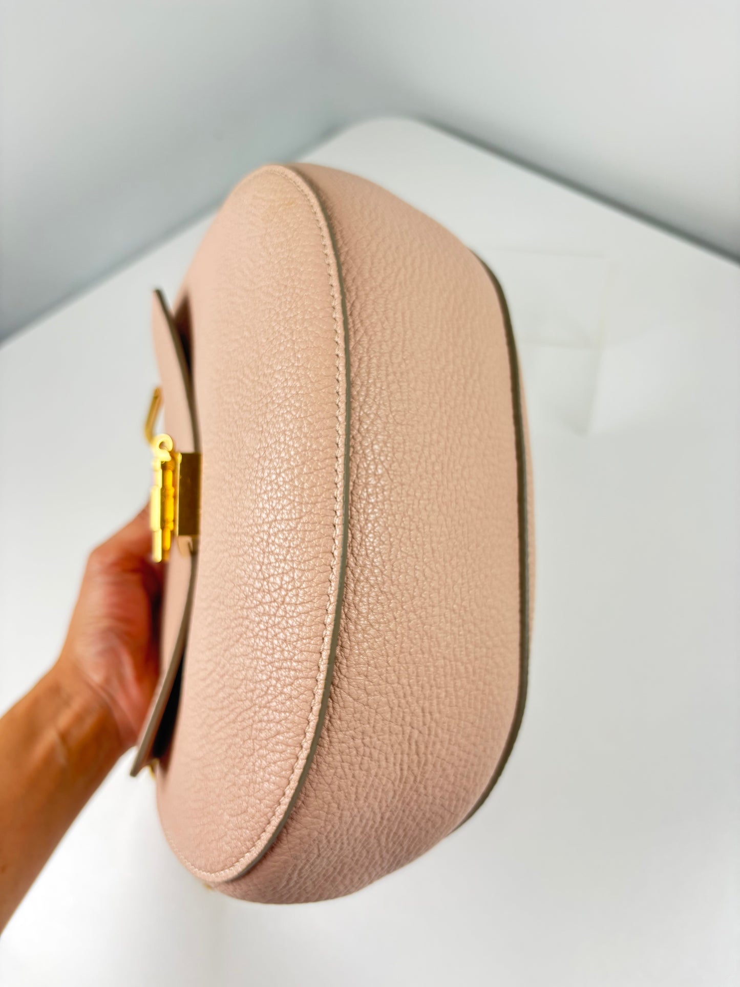 Pre-Owned CHLOE Frew Pebbled Handbag, Pink/Nude, Small