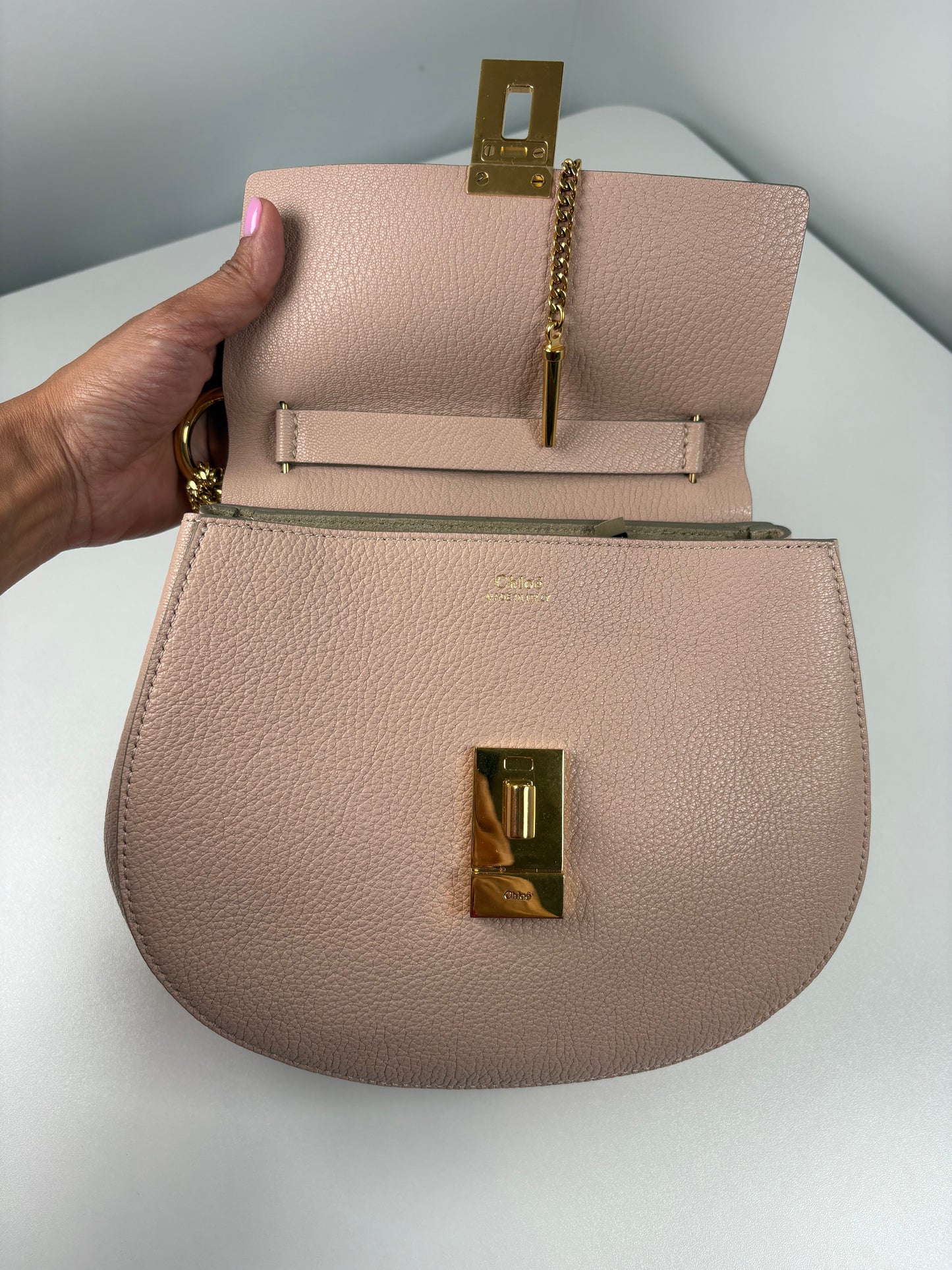 Pre-Owned CHLOE Frew Pebbled Handbag, Pink/Nude, Small