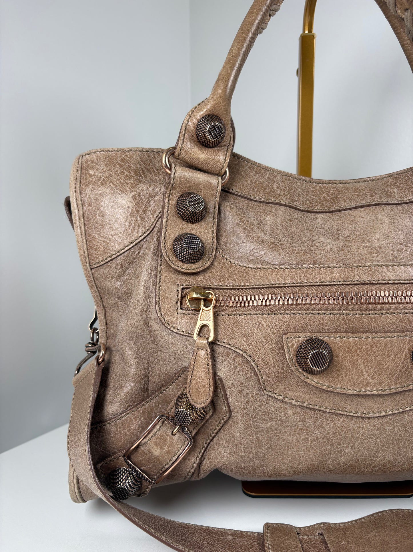 Pre-Owned BALENCIAGA Le City Bag Handbag, Dark Noix, Medium