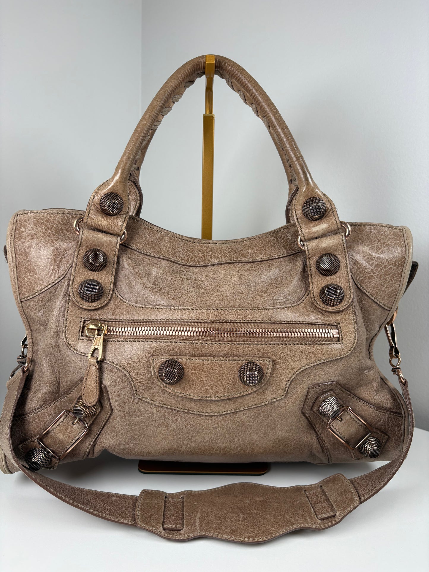 Pre-Owned BALENCIAGA Le City Bag Handbag, Dark Noix, Medium