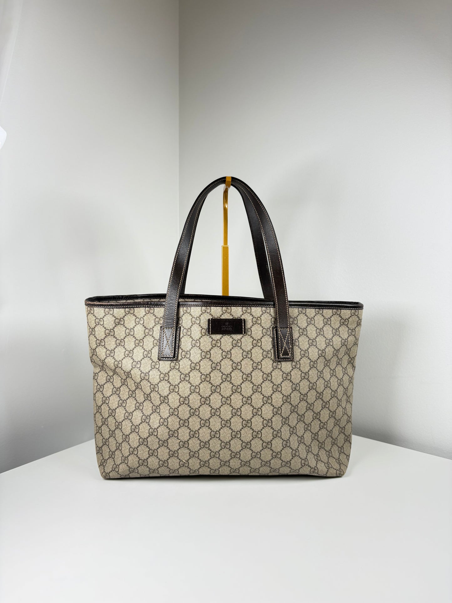 Pre-Owned GUCCI Plus GG Tote Handbag, Beige/Brown, Large