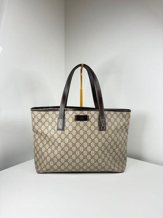 Pre-Owned GUCCI Plus GG Tote Handbag, Beige/Brown, Large