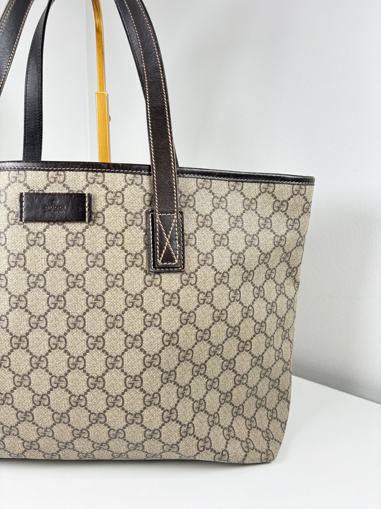 Pre-Owned GUCCI Plus GG Tote Handbag, Beige/Brown, Large