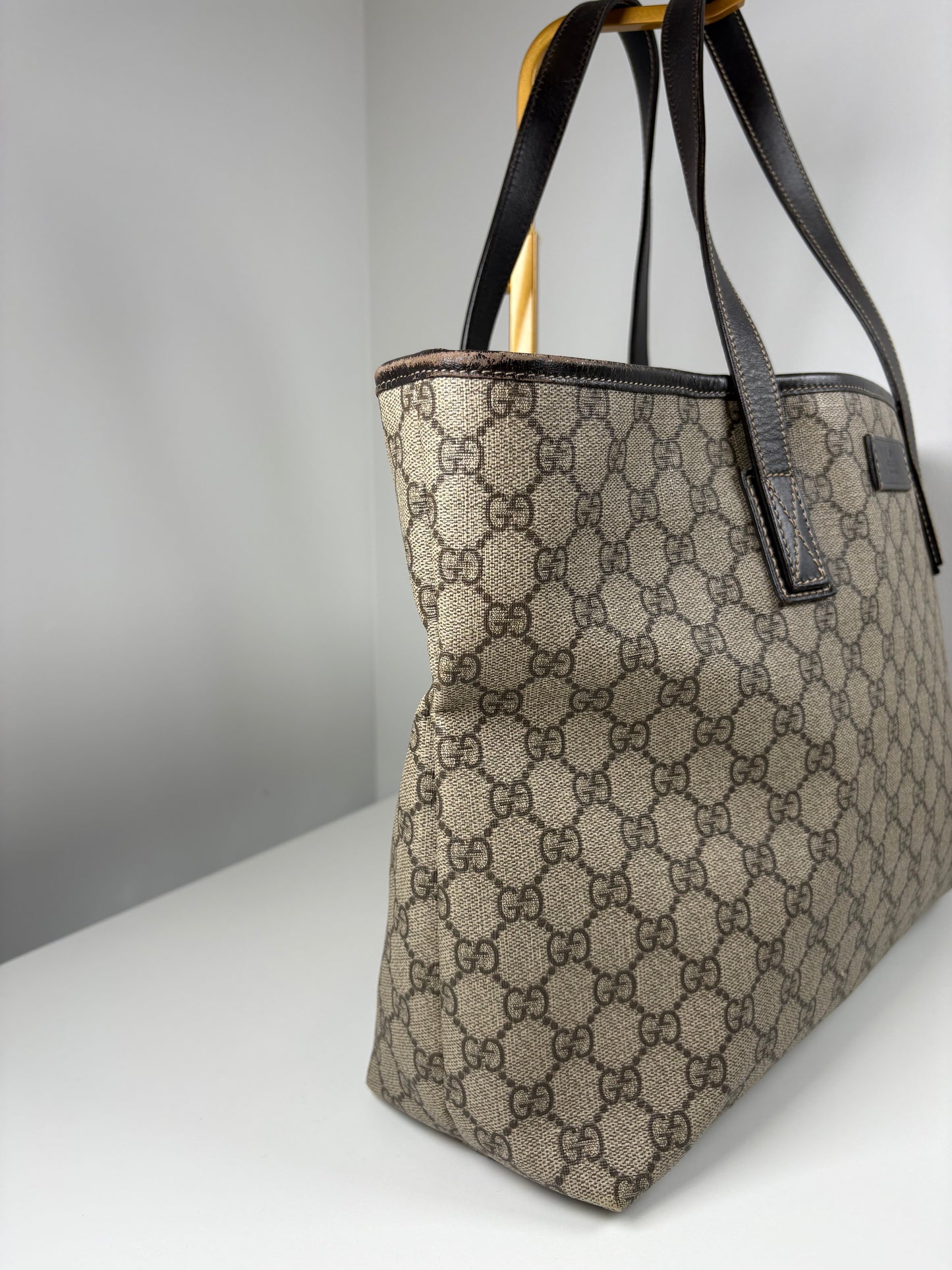 Pre-Owned GUCCI Plus GG Tote Handbag, Beige/Brown, Large