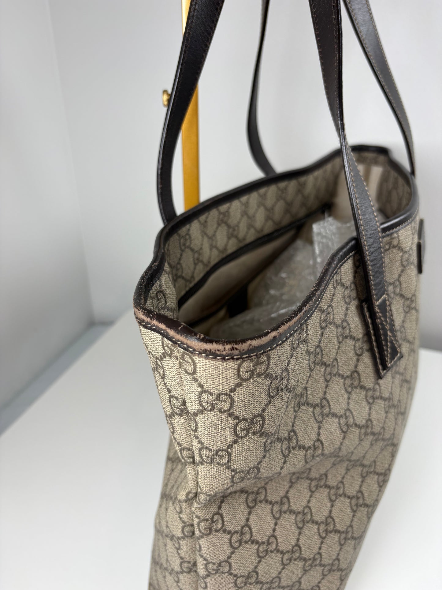 Pre-Owned GUCCI Plus GG Tote Handbag, Beige/Brown, Large