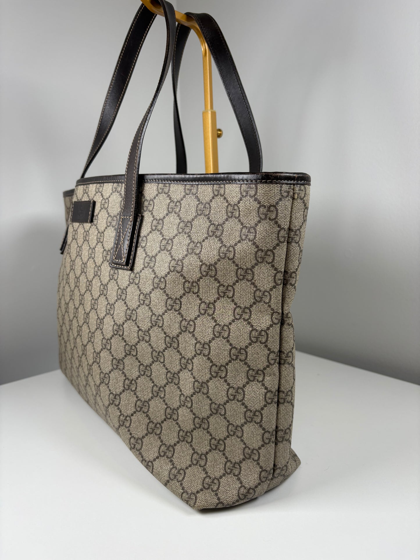 Pre-Owned GUCCI Plus GG Tote Handbag, Beige/Brown, Large