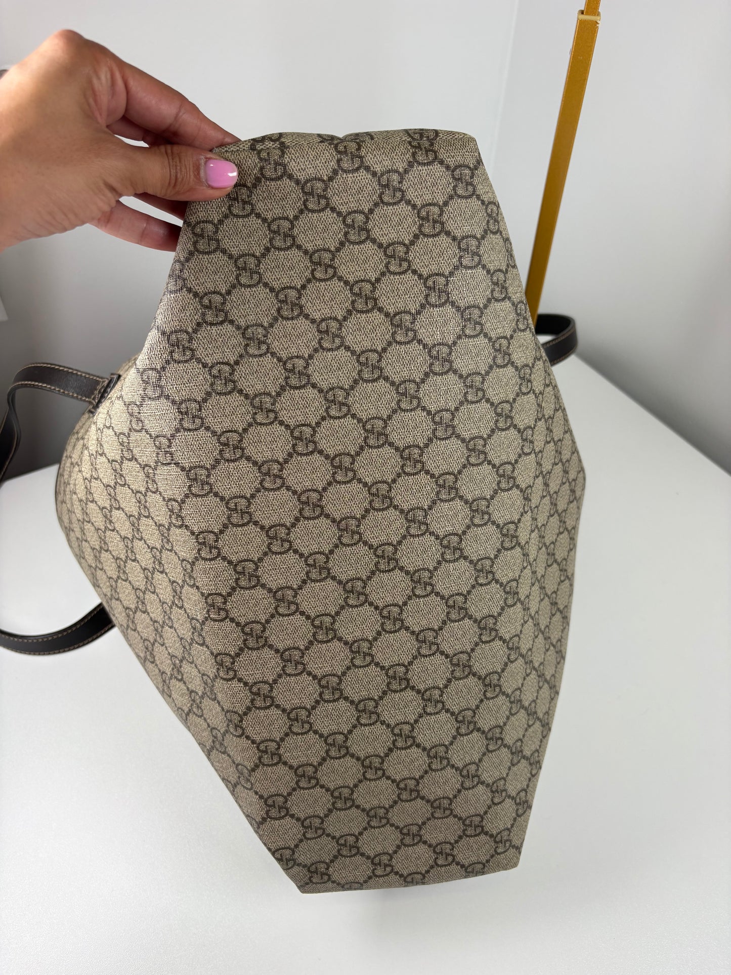 Pre-Owned GUCCI Plus GG Tote Handbag, Beige/Brown, Large
