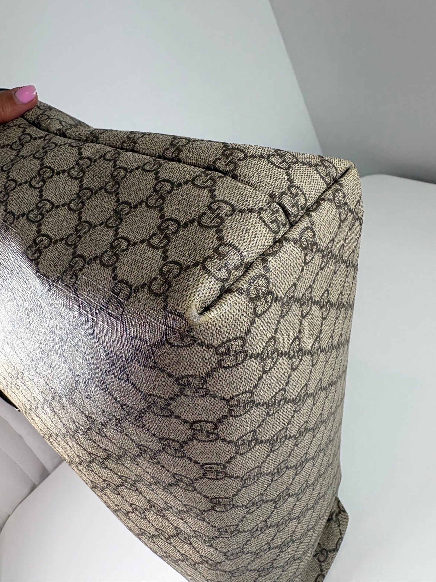 Pre-Owned GUCCI Plus GG Tote Handbag, Beige/Brown, Large