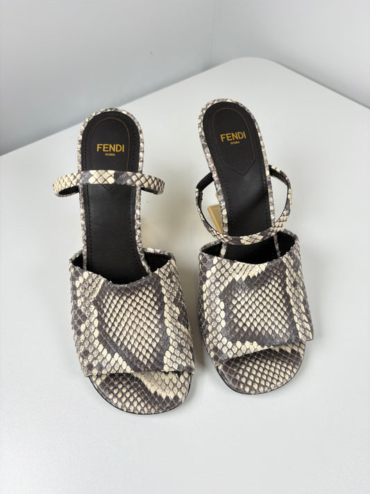 Pre-Owned FENDI Python Metallic Heel Sandals, 38