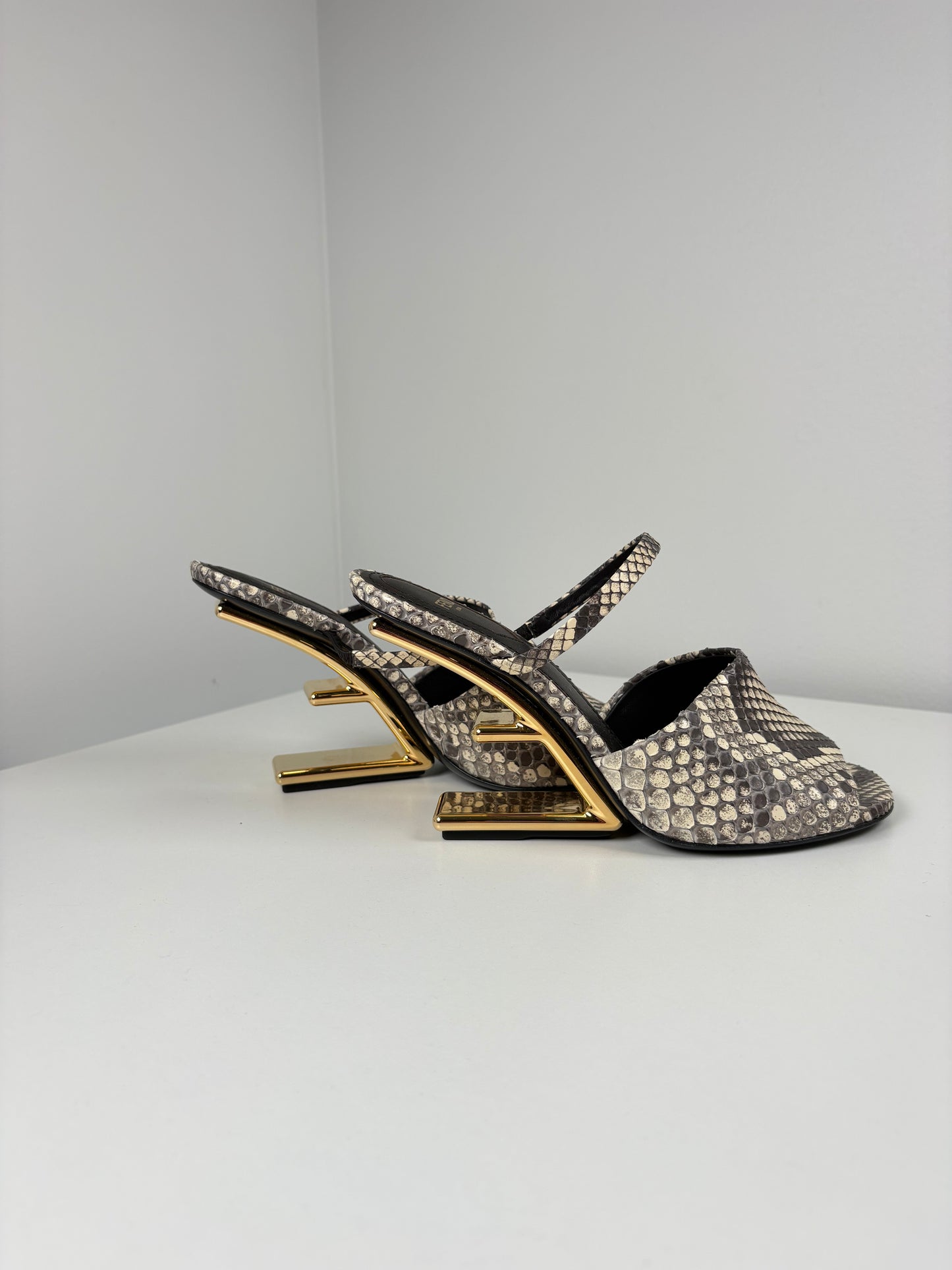 Pre-Owned FENDI Python Metallic Heel Sandals, 38