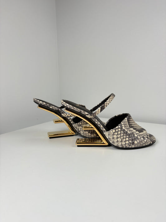 Pre-Owned FENDI Python Metallic Heel Sandals, 38
