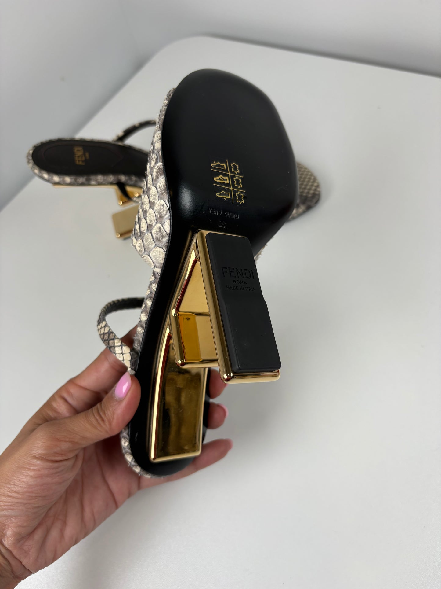 Pre-Owned FENDI Python Metallic Heel Sandals, 38