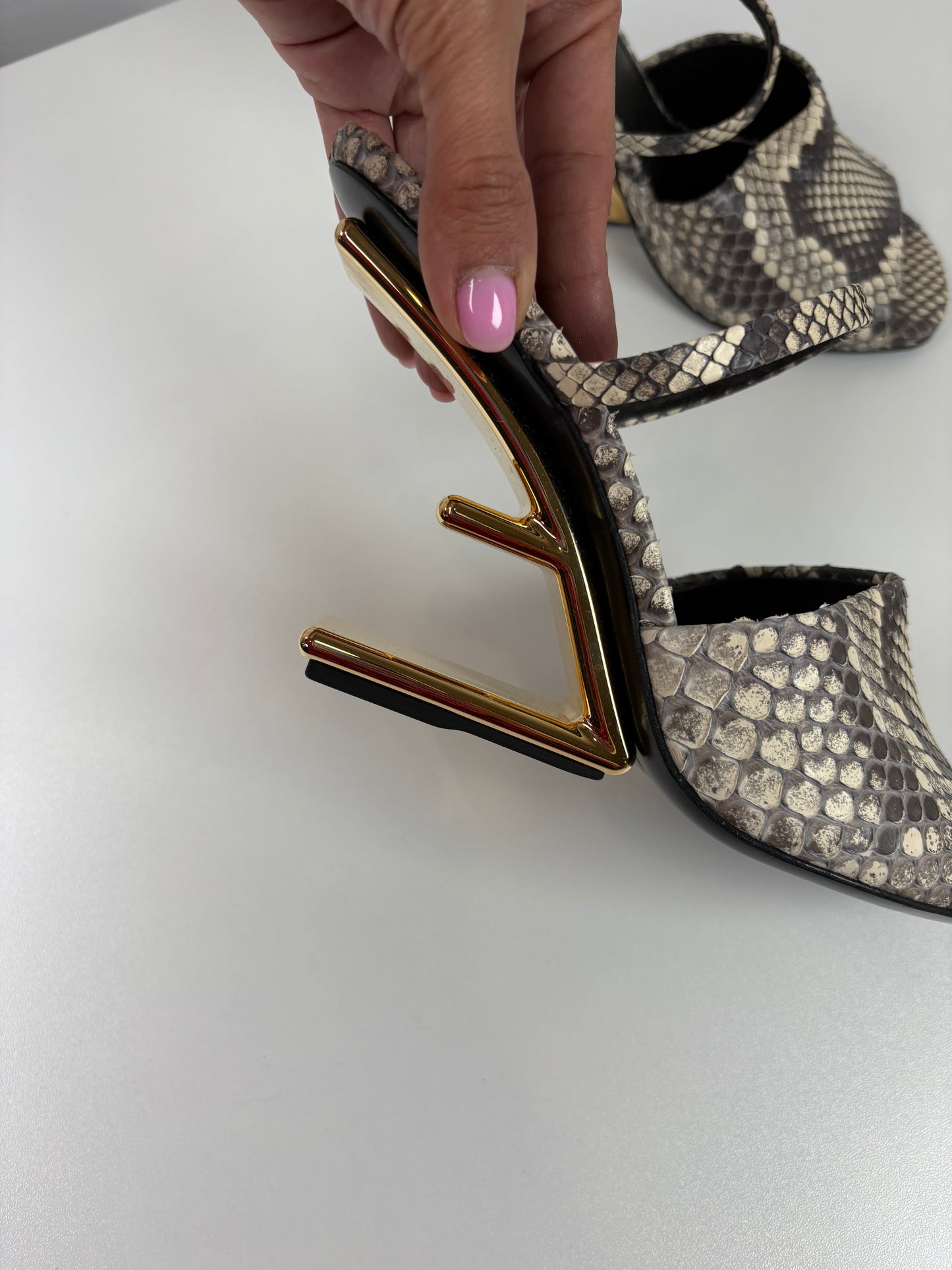 Pre-Owned FENDI Python Metallic Heel Sandals, 38