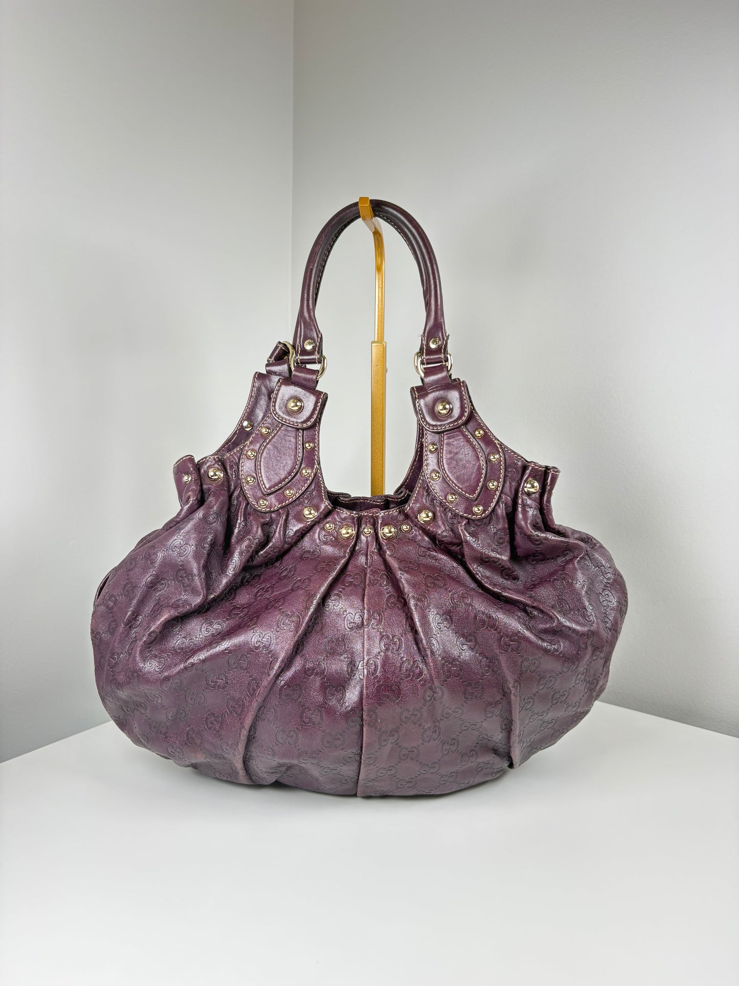 Pre-Owned GUCCI Guccissima Leather Studden Tote Handbag, Purple