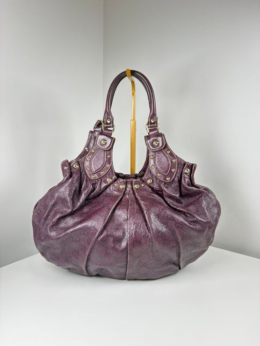 Pre-Owned GUCCI Guccissima Leather Studden Tote Handbag, Purple