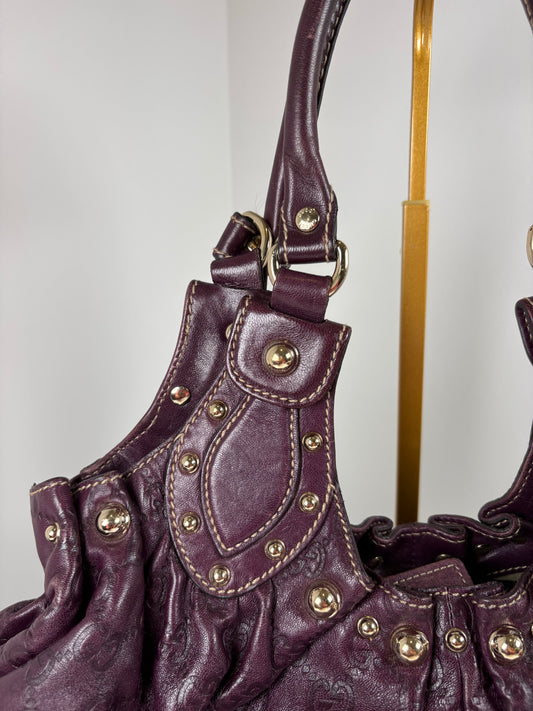 Pre-Owned GUCCI Guccissima Leather Studden Tote Handbag, Purple