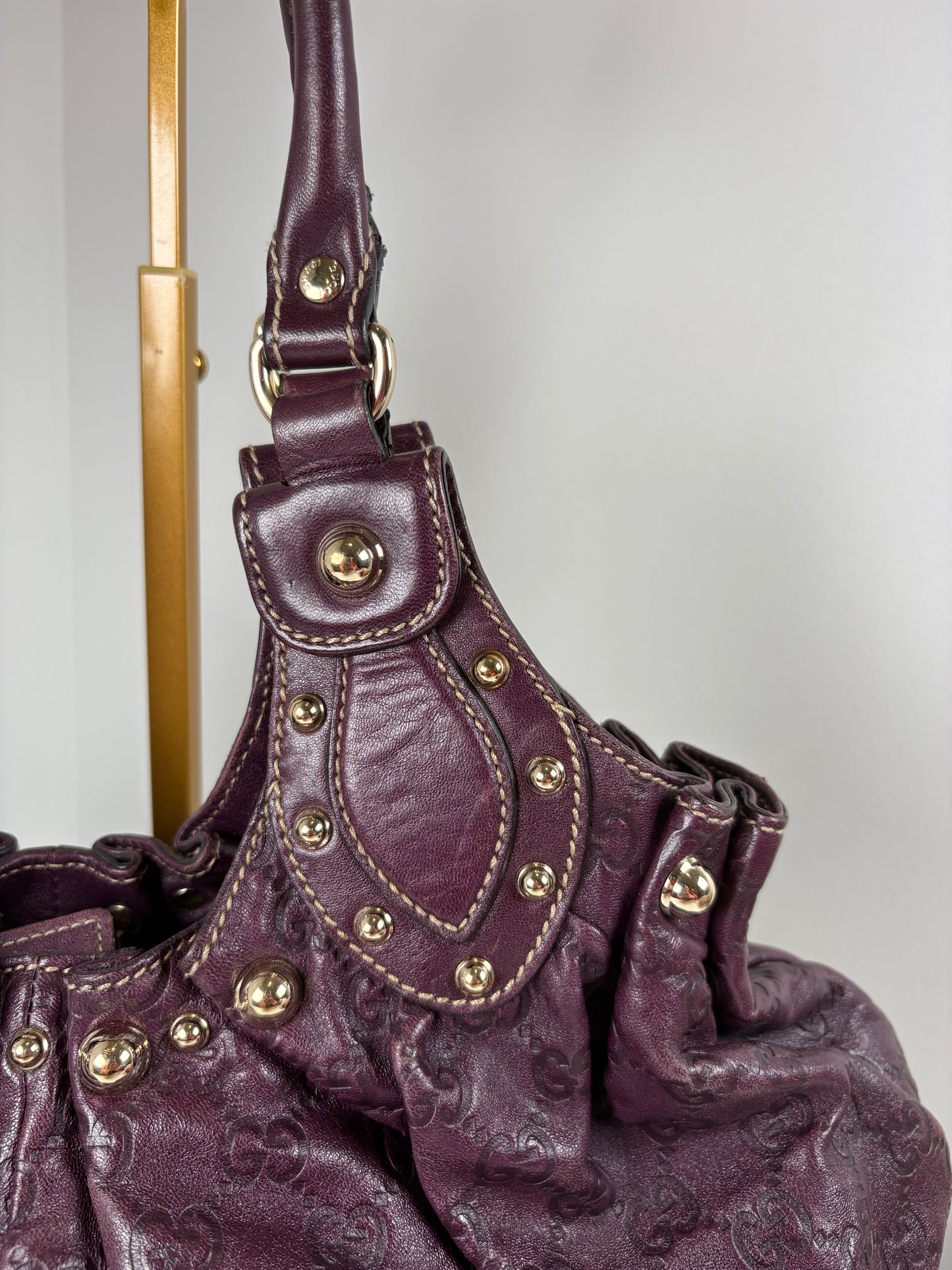 Pre-Owned GUCCI Guccissima Leather Studden Tote Handbag, Purple