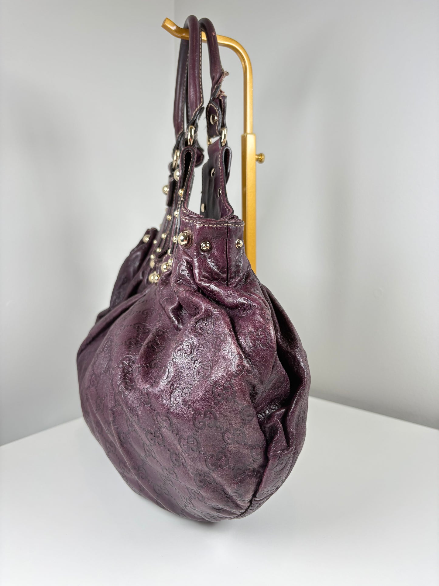 Pre-Owned GUCCI Guccissima Leather Studden Tote Handbag, Purple