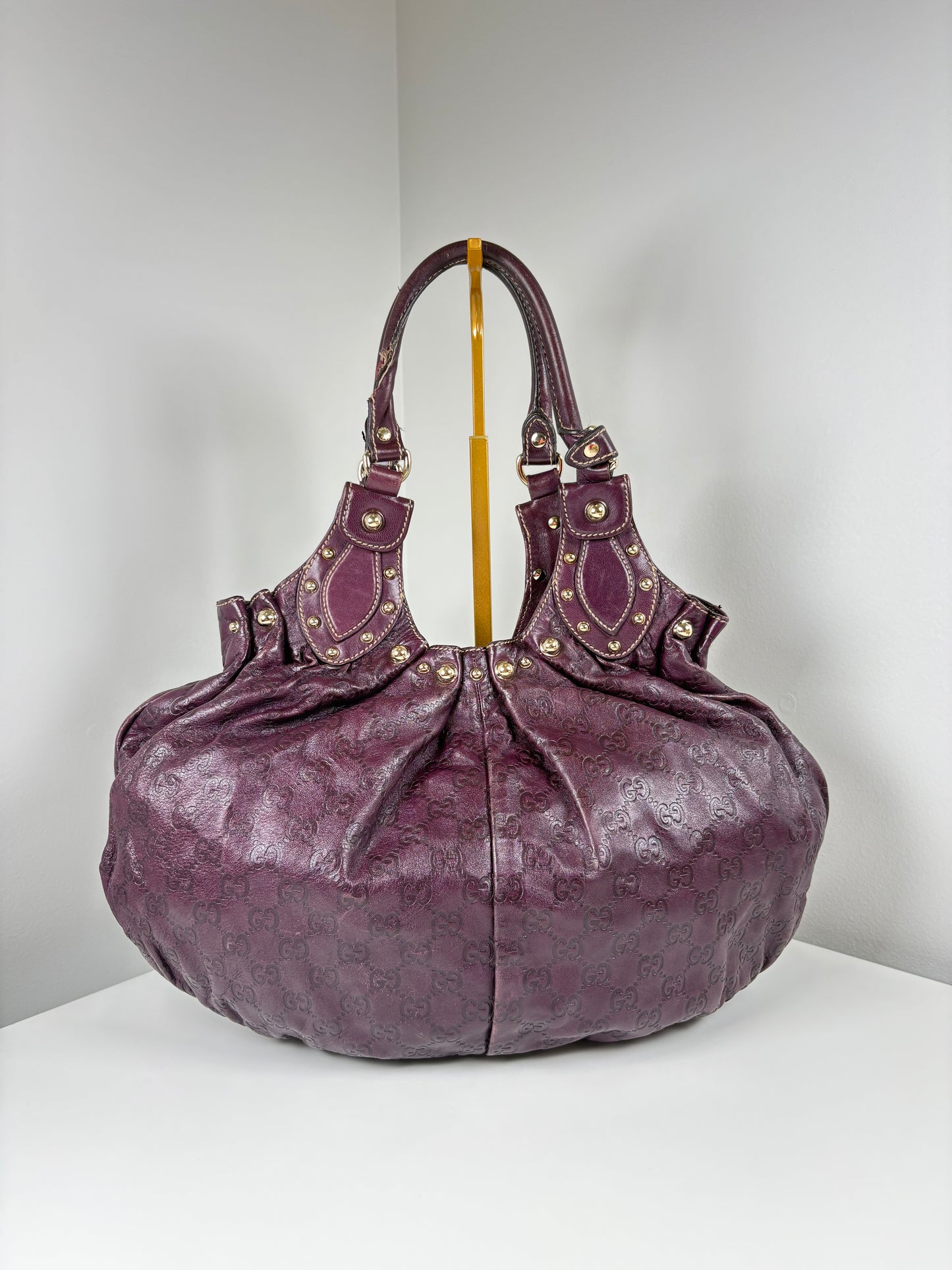 Pre-Owned GUCCI Guccissima Leather Studden Tote Handbag, Purple
