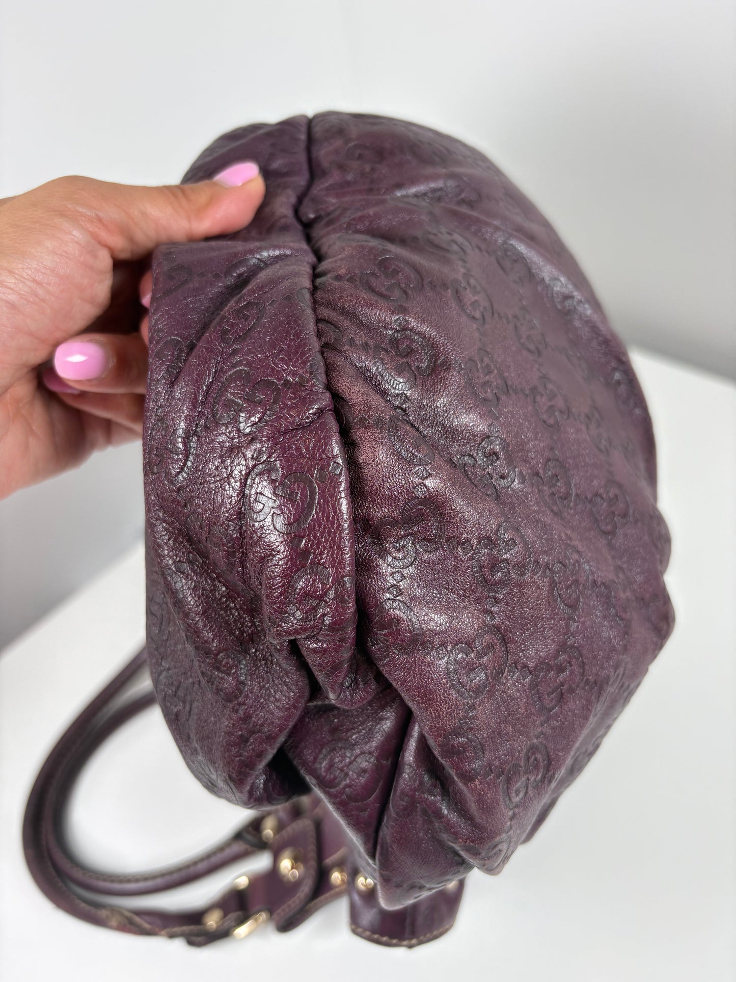 Pre-Owned GUCCI Guccissima Leather Studden Tote Handbag, Purple