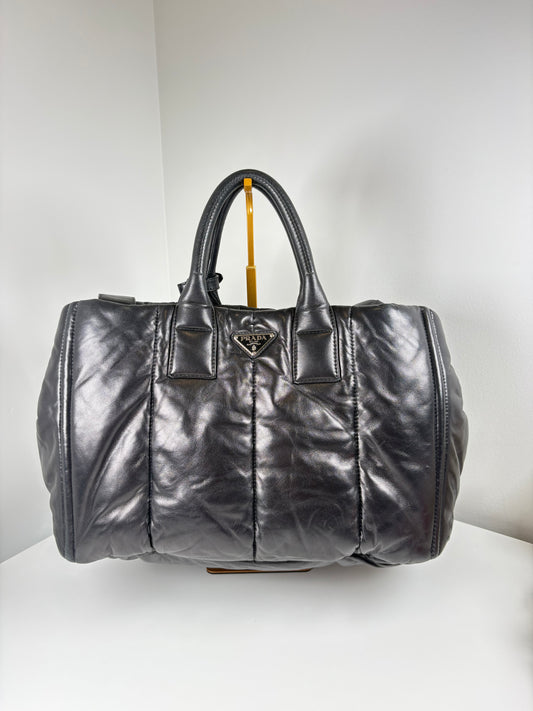 Pre-Owned PRADA Nappa Bomber Tote Handbag, Black, Medium