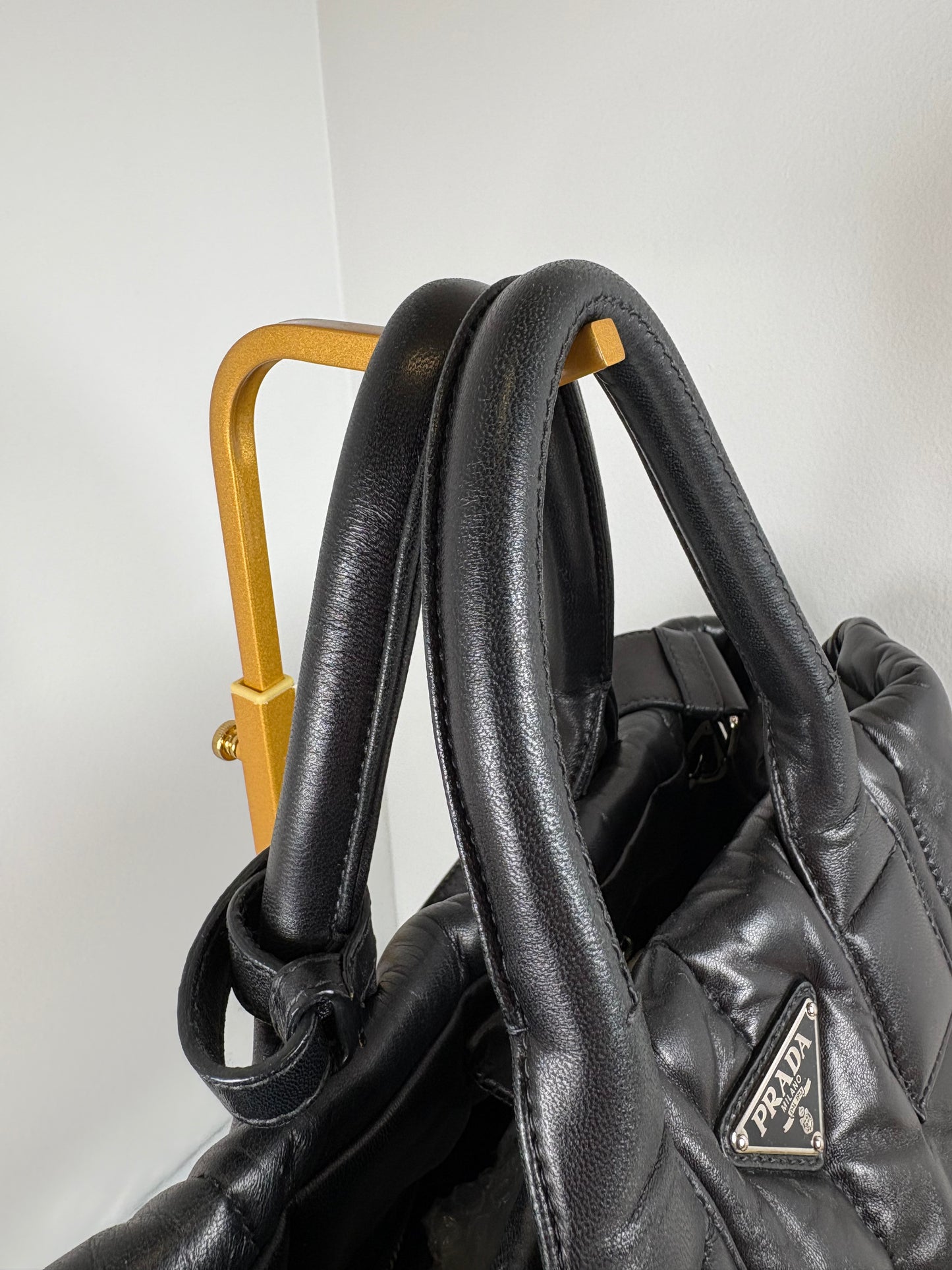 Pre-Owned PRADA Nappa Bomber Tote Handbag, Black, Medium