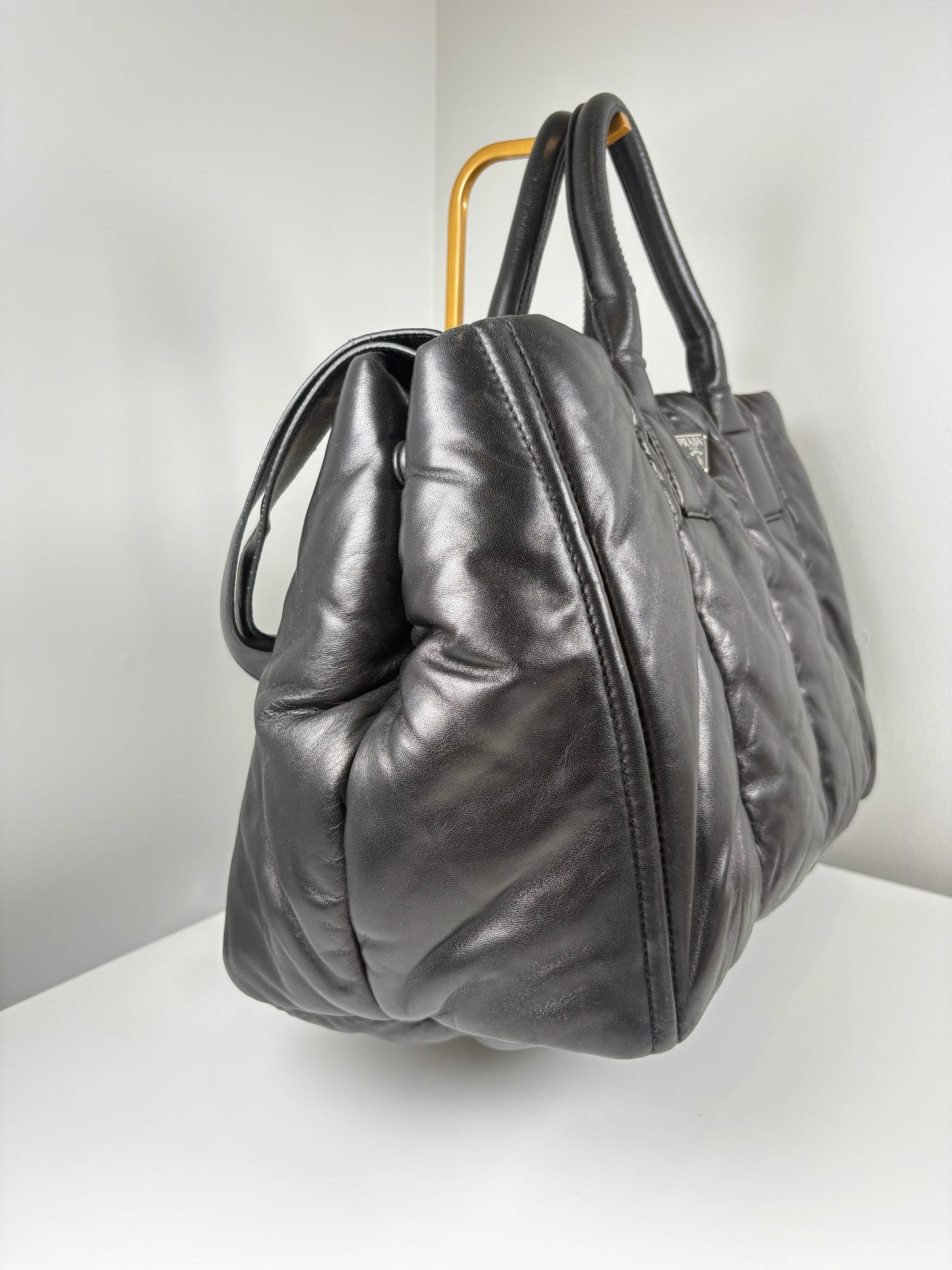 Pre-Owned PRADA Nappa Bomber Tote Handbag, Black, Medium