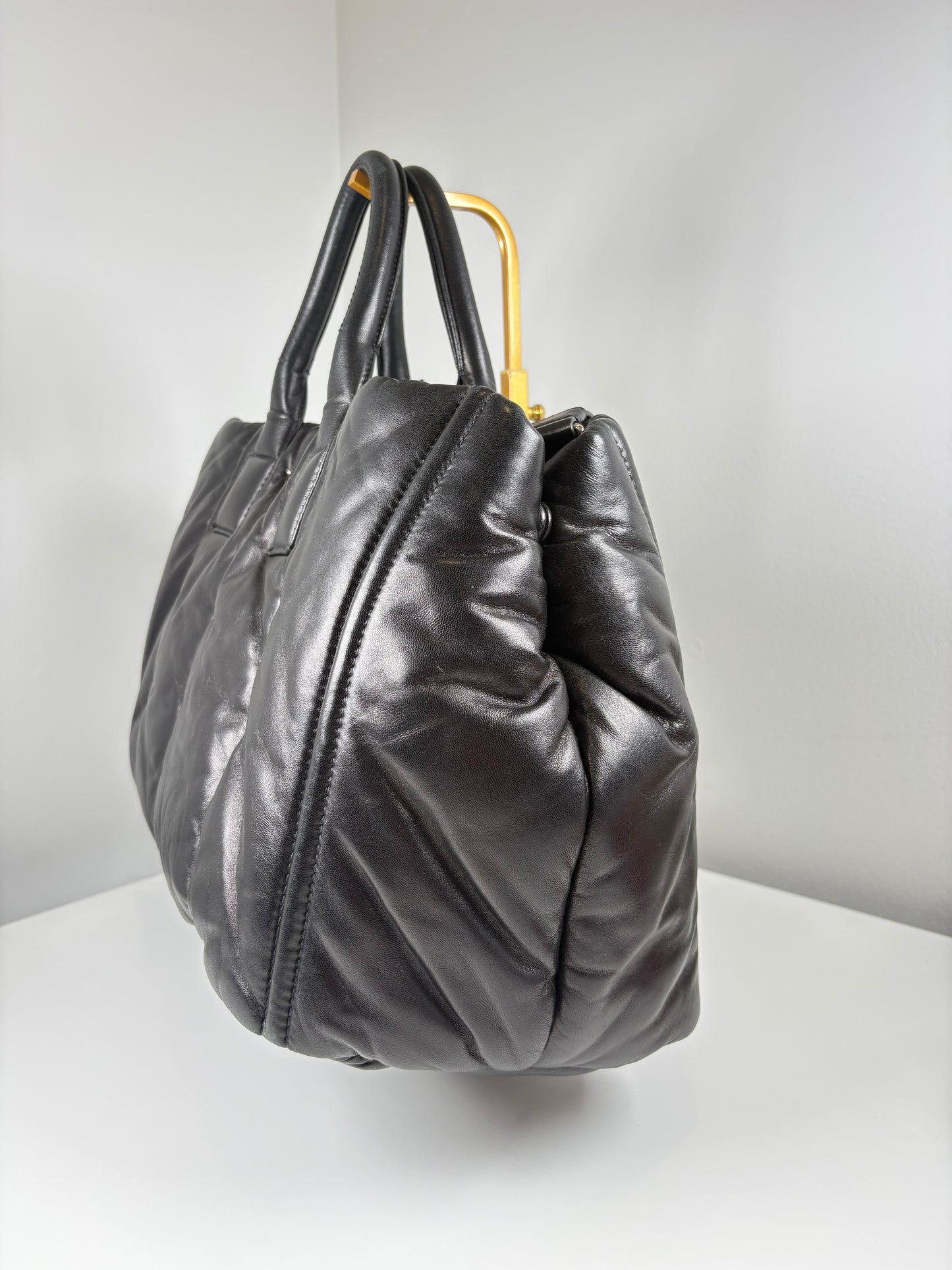 Pre-Owned PRADA Nappa Bomber Tote Handbag, Black, Medium