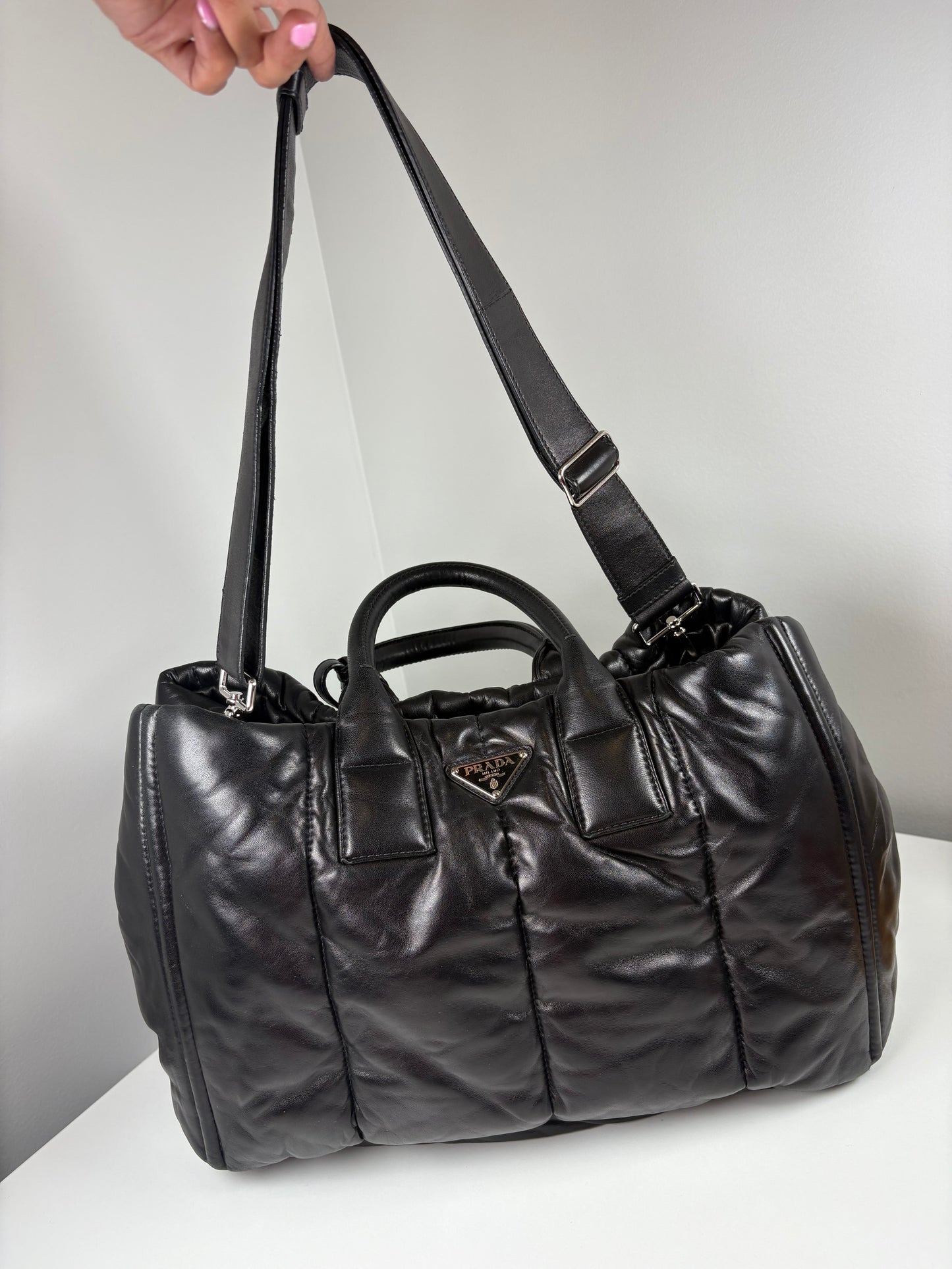 Pre-Owned PRADA Nappa Bomber Tote Handbag, Black, Medium