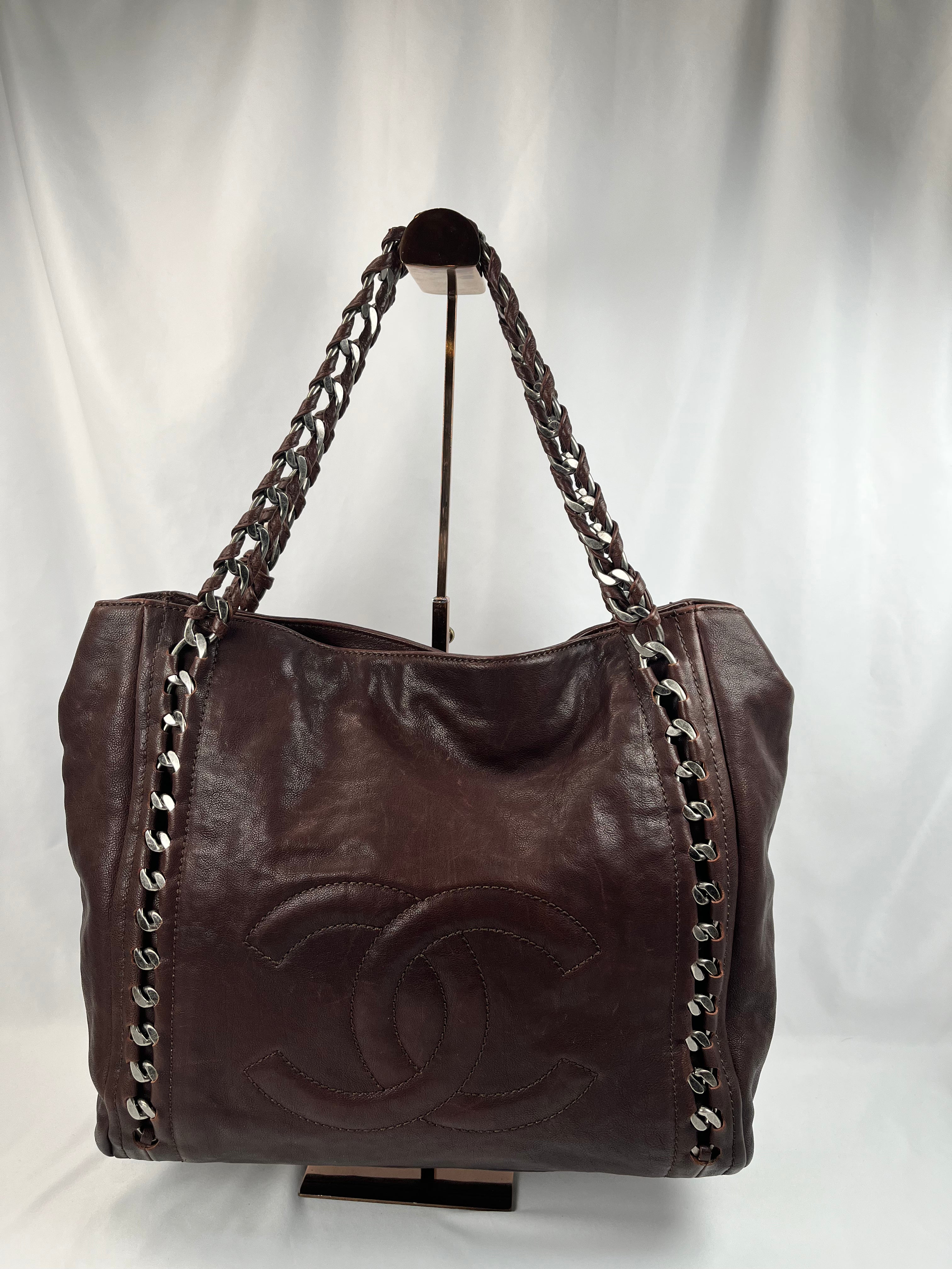 Pre-Owned CHANEL™ Glazed Modern Chain Dark Brown Handbag